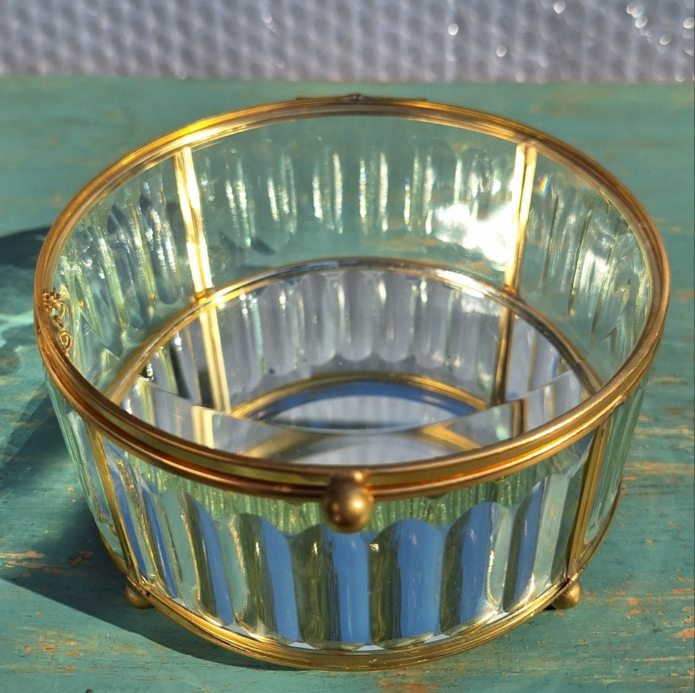 Glass Display Box Gold Metal Jewelry Box Display Case Holder Stained Glass
